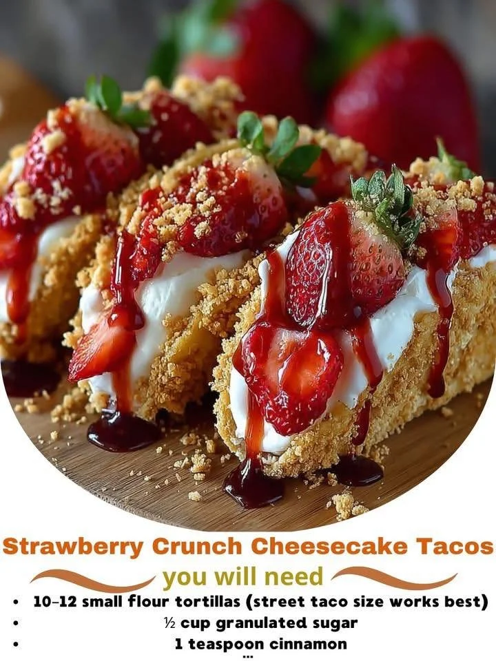Strawberry Crunch Cheesecake Tacos served on a plate