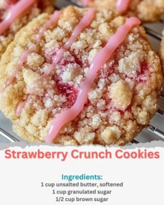 Freshly baked strawberry crunch cookies with a crunchy topping