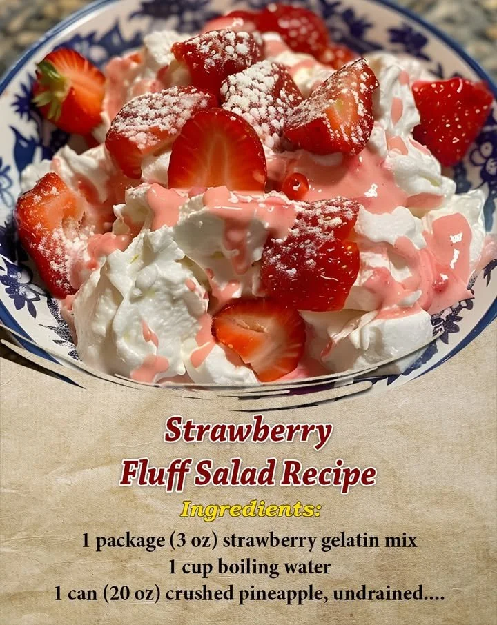 Delicious Strawberry Fluff Salad with fresh strawberries and whipped cream