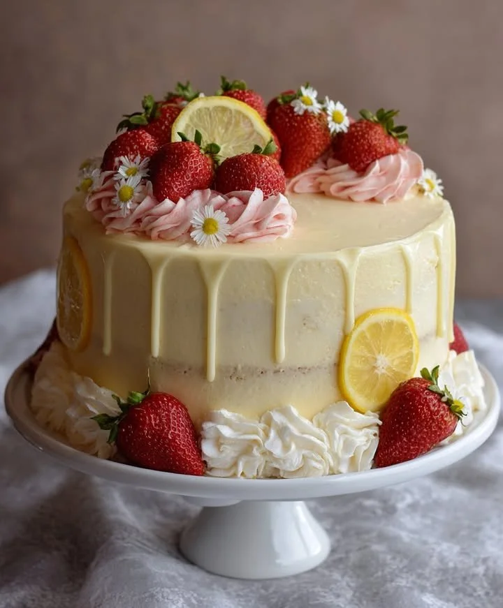 Strawberry Lemonade Cake with tangy lemon cream cheese frosting