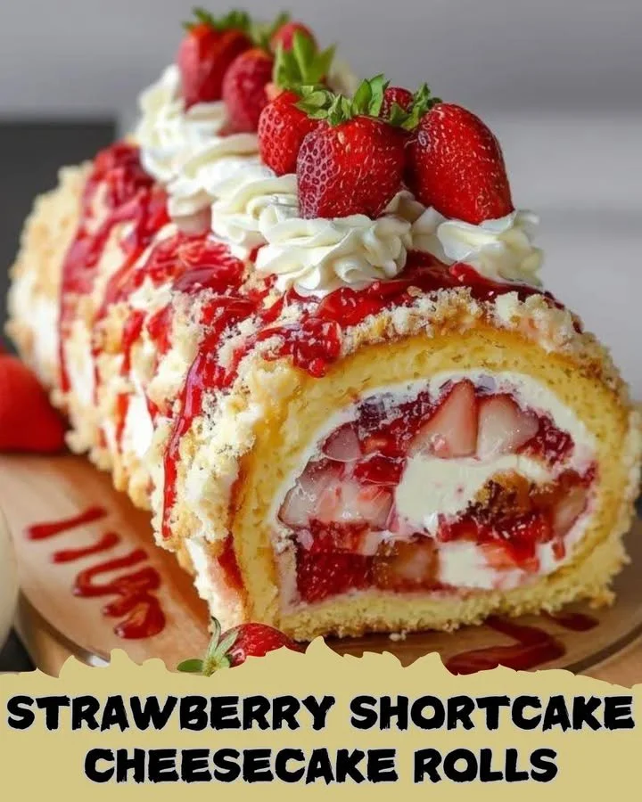 Delicious strawberry shortcake cheesecake rolls served on a plate.