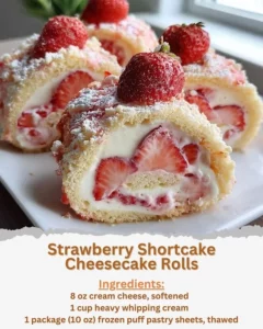 Delicious Strawberry Shortcake Cheesecake Rolls served on a white plate