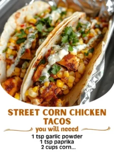Street corn chicken tacos topped with fresh ingredients and spices.