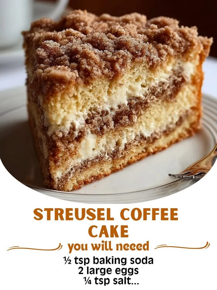 Delicious Streusel Coffee Cake with a crumbly topping served on a plate