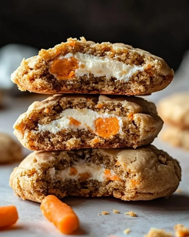 Delicious stuffed carrot cake cookies with cream cheese filling