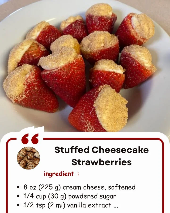 Stuffed cheesecake strawberries filled with creamy cheesecake mixture