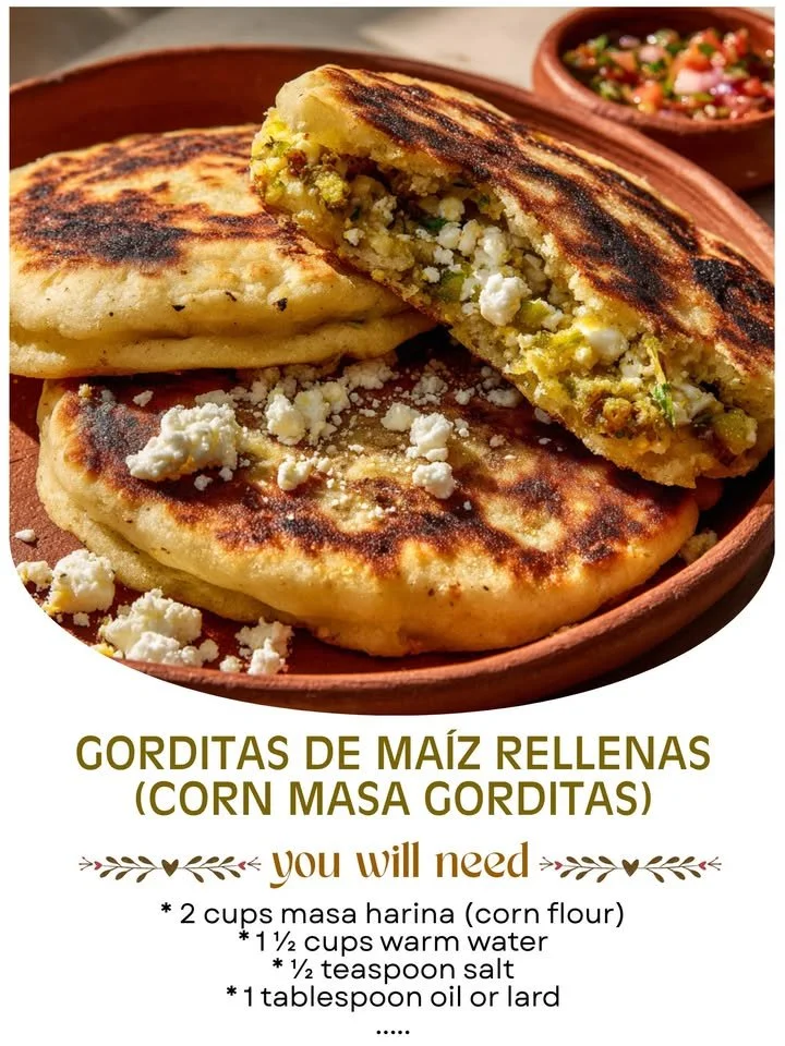 Delicious stuffed corn cakes served with fresh toppings