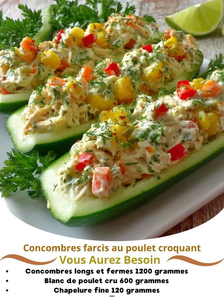 Plate of stuffed cucumbers filled with crispy chicken