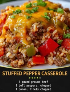 Delicious stuffed pepper casserole with colorful bell peppers and rice