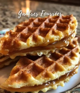 Delicious stuffed waffles filled with chocolate and fruit on a plate