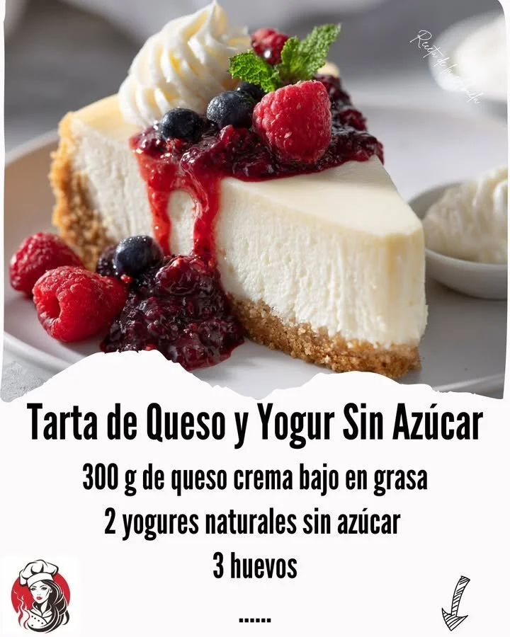 Sugar-Free Cheese and Yogurt Tart served on a plate with fresh fruit garnish