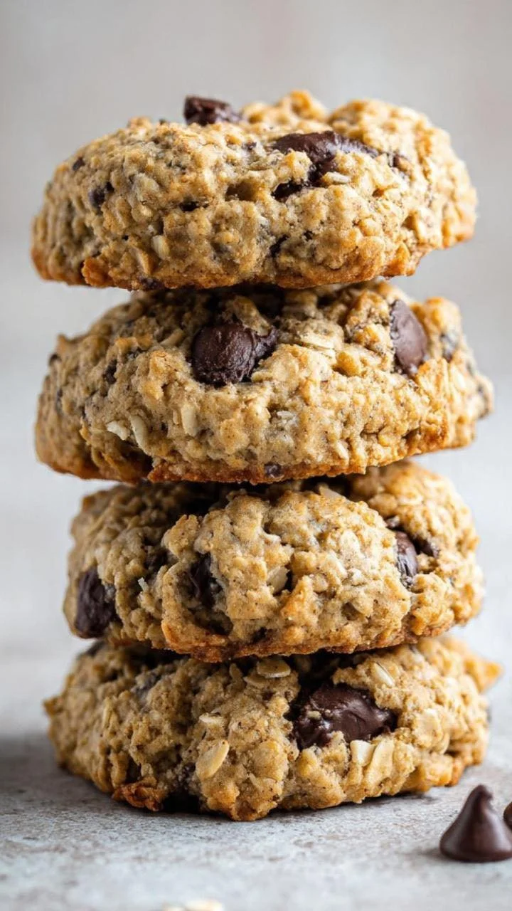 Sugar free oatmeal cookies with peanut butter stacked on a plate