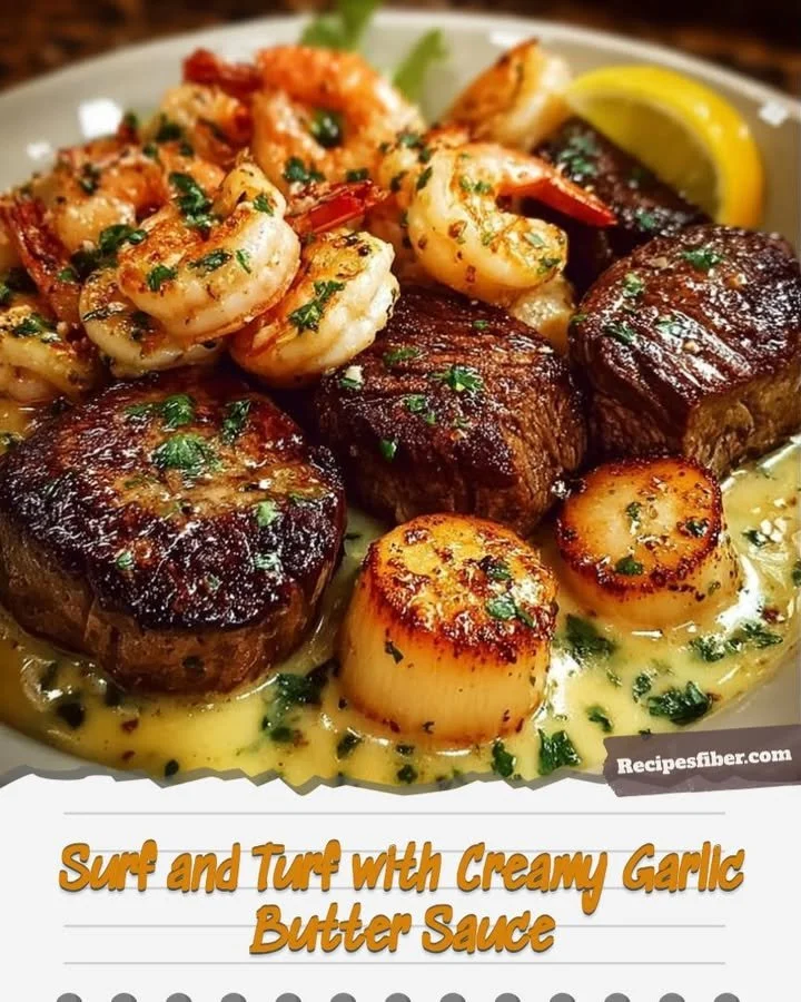Delicious Surf and Turf dish with creamy garlic butter sauce