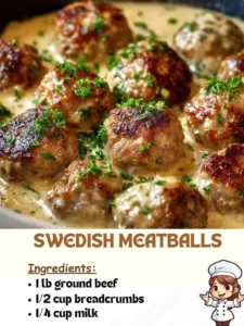 Delicious homemade Swedish meatballs served with creamy sauce and mashed potatoes.