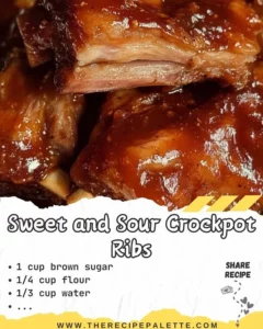 Delicious sweet and sour Crockpot ribs served with a side of coleslaw