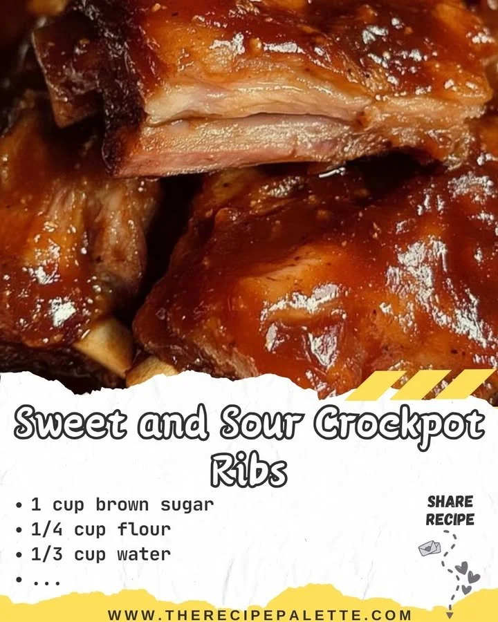 Delicious sweet and sour Crockpot ribs served with a side of coleslaw