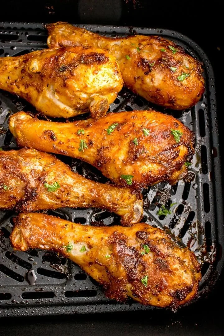 Sweet and Spicy Air Fryer Chicken Legs recipe with crispy skin