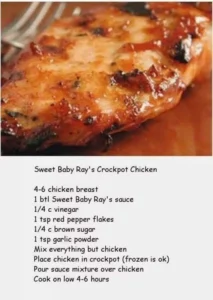 Delicious Sweet Baby Ray's Crockpot Chicken served on a plate