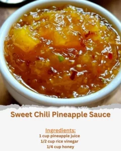 Bottle of sweet chili pineapple sauce on a wooden table