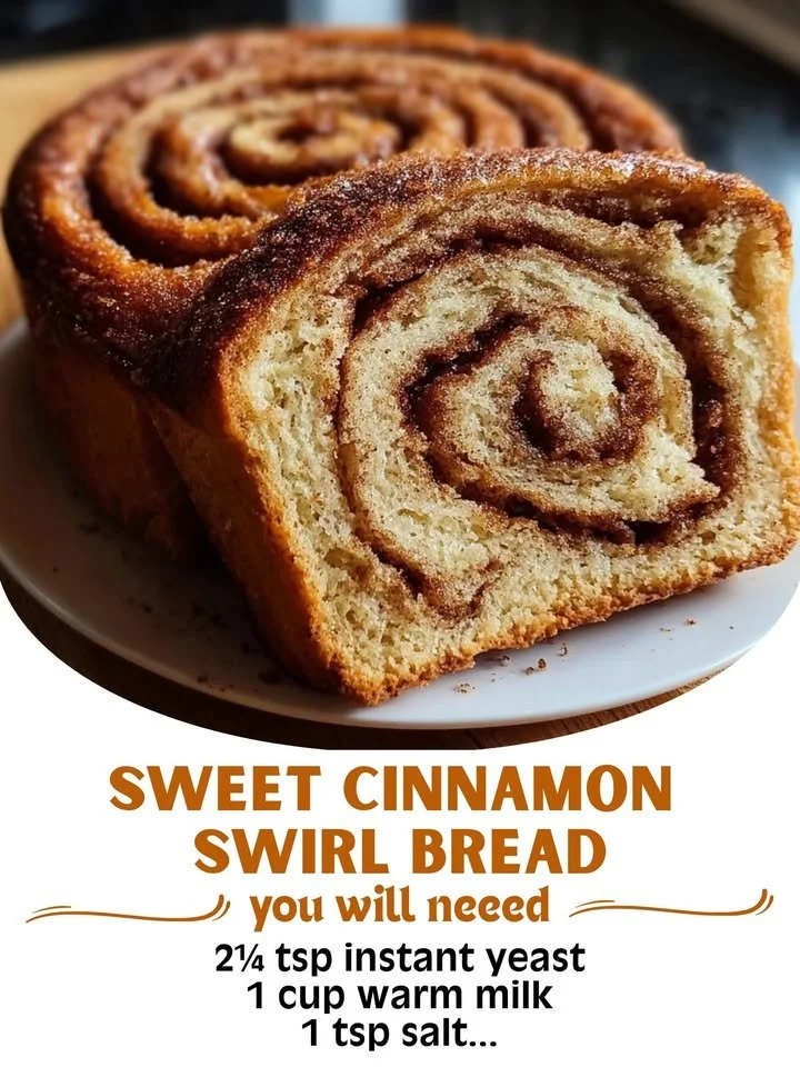 Delicious freshly baked sweet cinnamon swirl bread with a golden crust