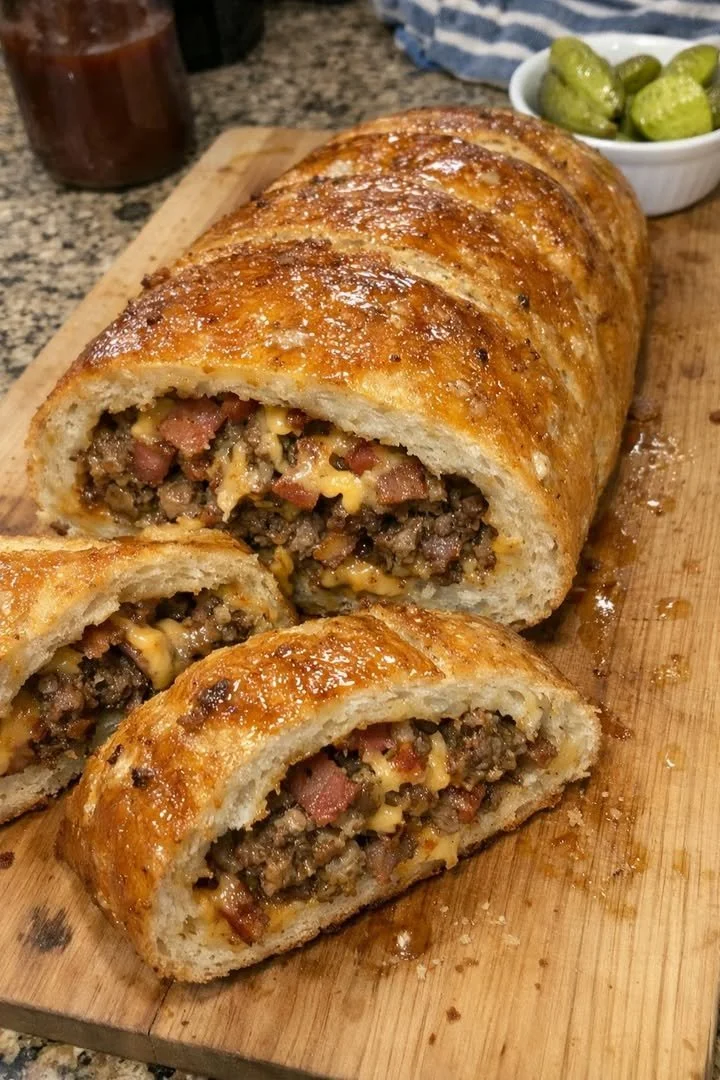 Sweet Heat Bacon Ranch Cheeseburger stuffed slider loaf recipe
