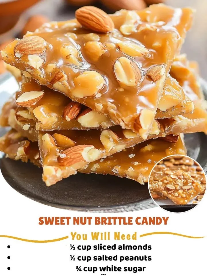 Deliciously sweet nut brittle candy made with various nuts and caramelized sugar.