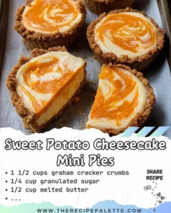 Delicious sweet potato cheesecake mini pies served on a rustic table