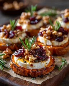 Sweet potato rounds topped with brie, cranberries, and walnuts, served with sweet chili pineapple sauce.