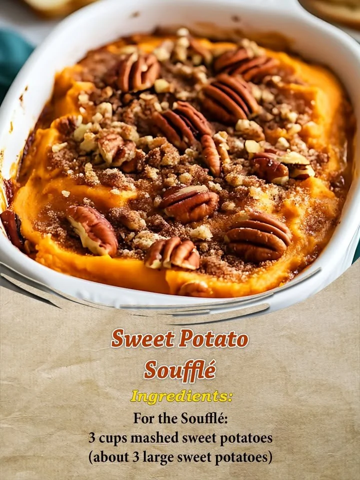 Delicious Sweet Potato Soufflé garnished with herbs in a stylish dish