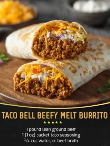 Taco Bell Beefy Melt Burrito with beef, cheese, and savory sauce