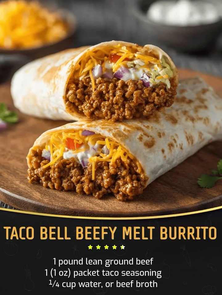 Taco Bell Beefy Melt Burrito with beef, cheese, and savory sauce