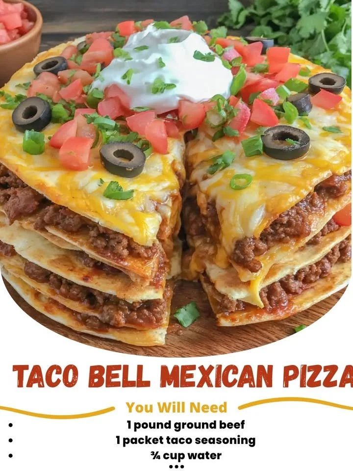 Delicious Taco Bell Mexican Pizza with layers of toppings and cheese