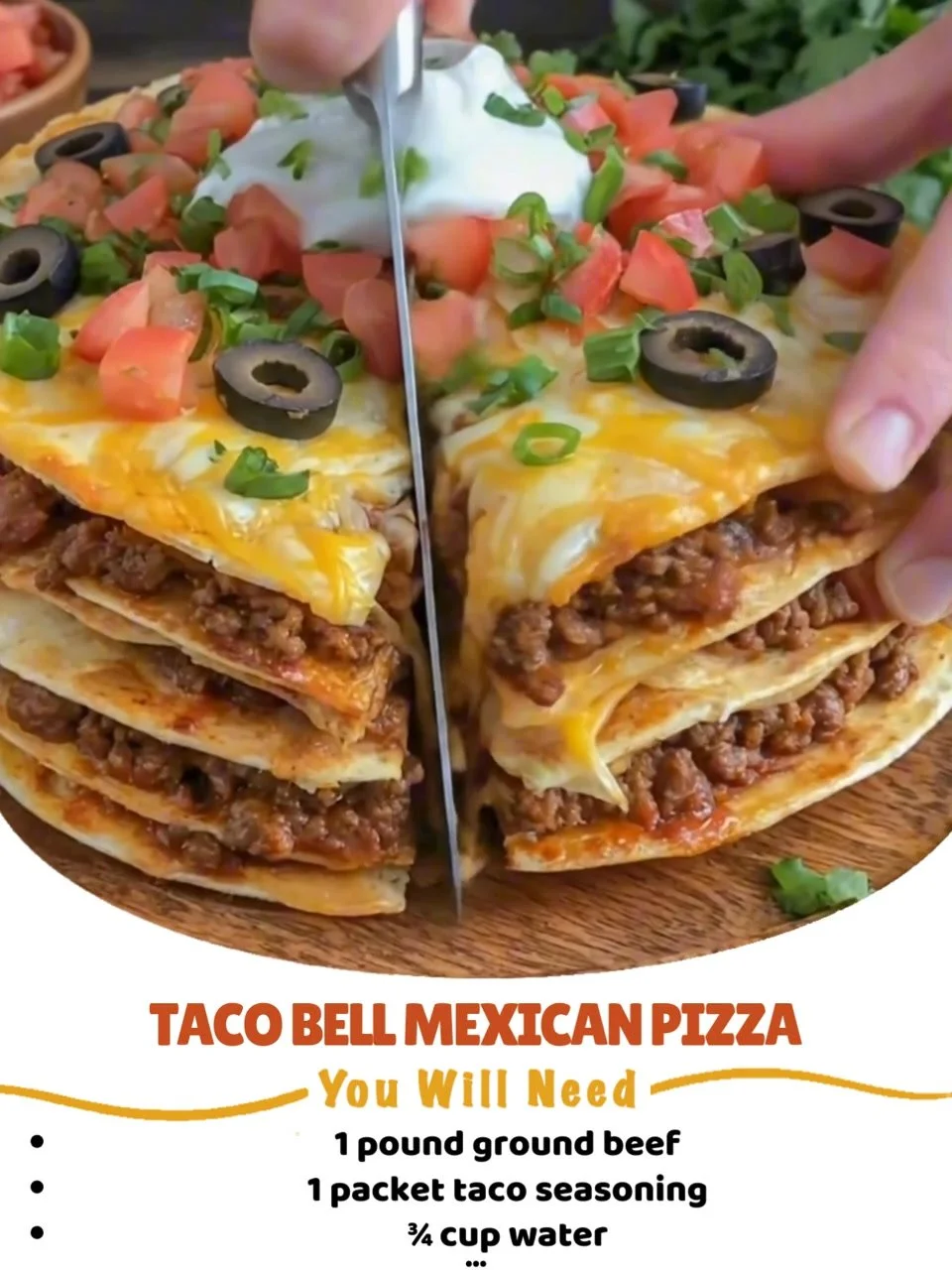 Taco Bell Mexican Pizza served with toppings and sauce