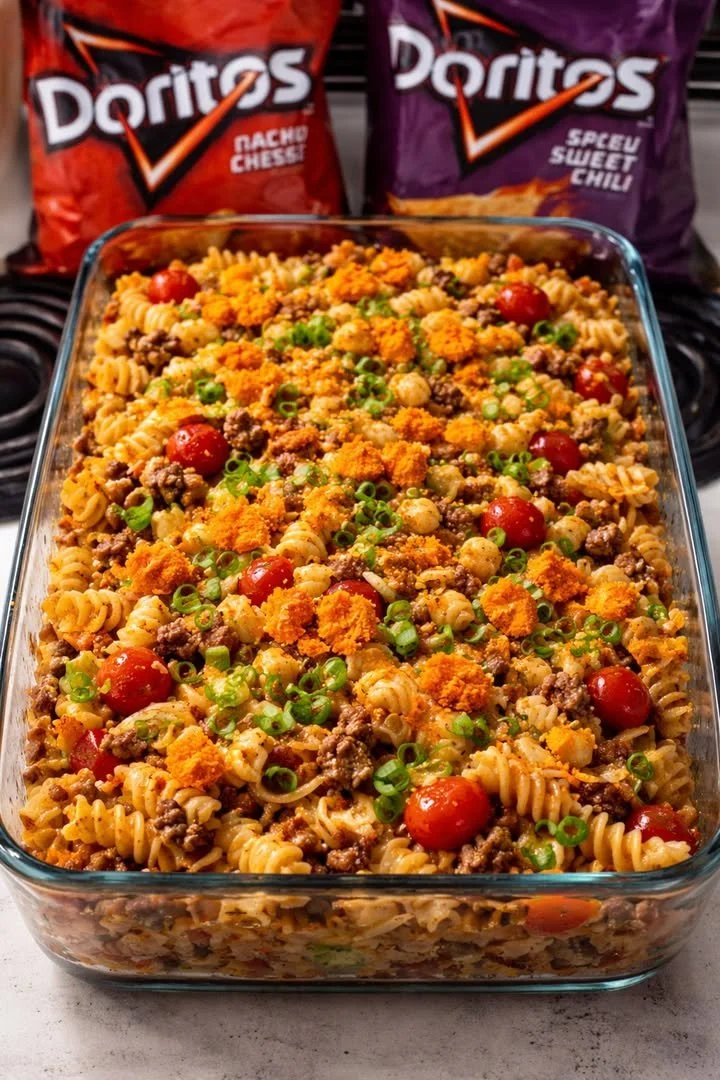Colorful Taco Pasta Salad with fresh ingredients