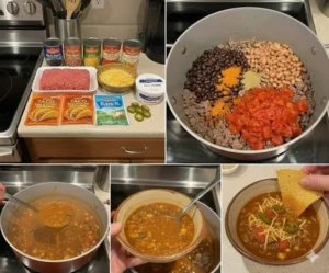 Delicious bowl of Taco Soup garnished with cheese and cilantro