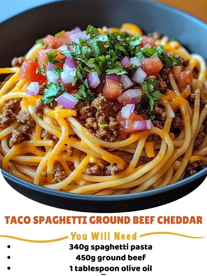 Delicious Taco Spaghetti dish served with toppings and cheese