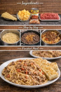 Colorful plate of Taco Spaghetti topped with cheese and fresh herbs