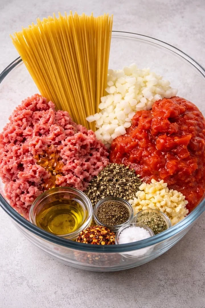 Delicious bowl of Taco Spaghetti topped with cheese and cilantro