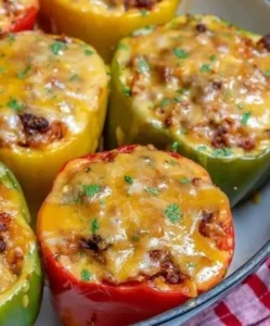 Taco Stuffed Bell Peppers filled with seasoned meat and cheese