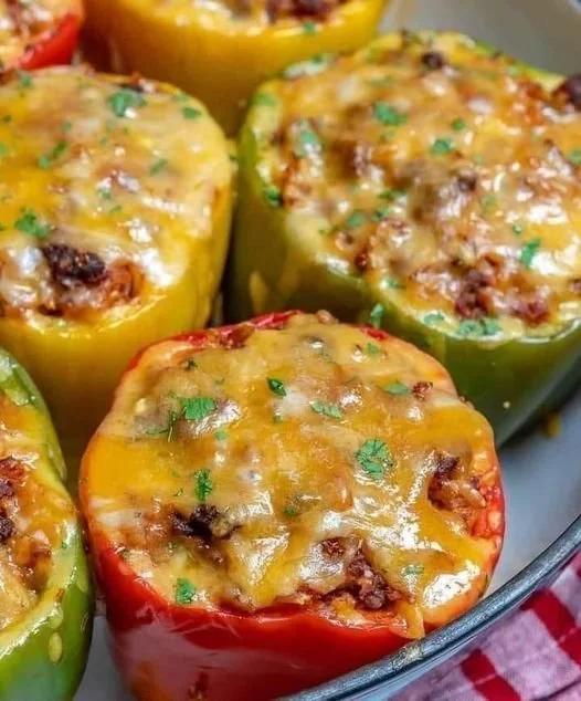 Taco Stuffed Bell Peppers filled with seasoned meat and cheese