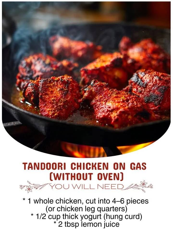 Delicious Tandoori Chicken cooked on gas, showcasing vibrant spices and color.