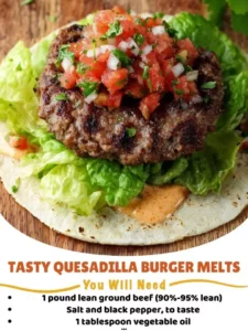 Delicious quesadilla burger melts with melted cheese and juicy beef patty