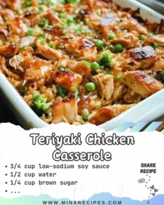 Delicious teriyaki chicken casserole with vegetables and rice
