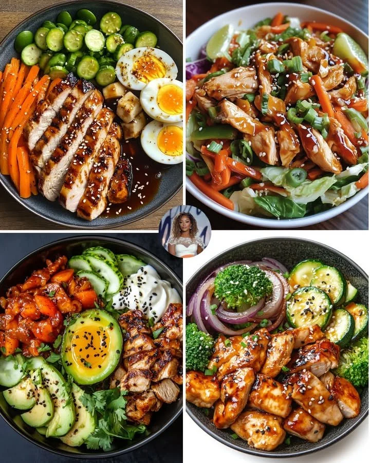 Teriyaki turkey served with colorful roasted vegetables on a plate