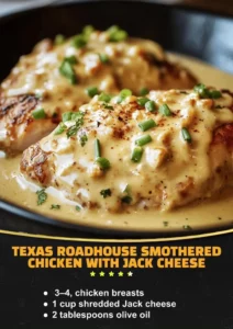 Texas Roadhouse Smothered Chicken topped with Jack Cheese on a plate