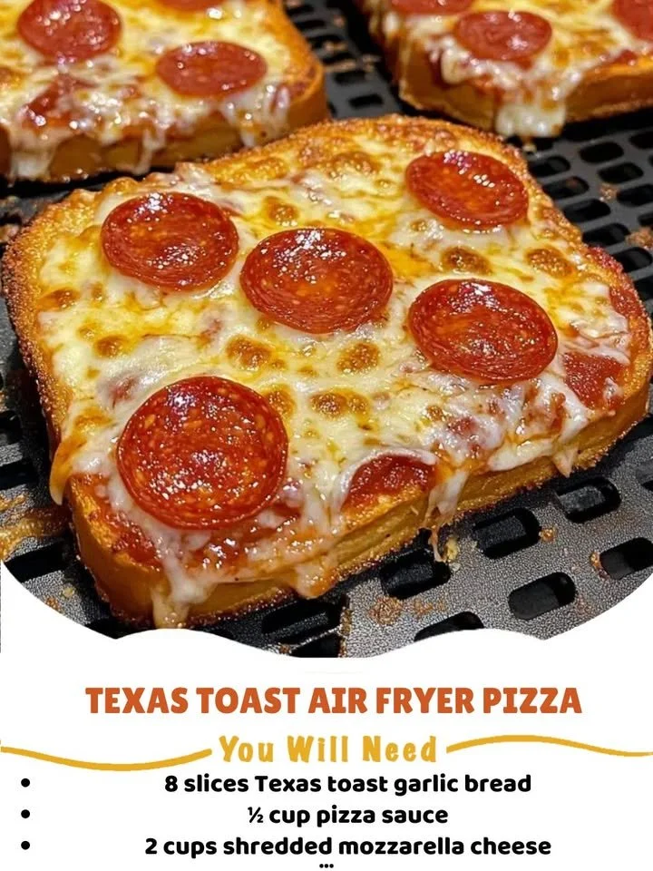 Air fryer Texas Toast Pizza topped with cheese and pepperoni