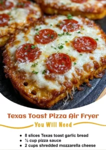 Texas Toast Pizza cooked in an air fryer, golden and crispy.