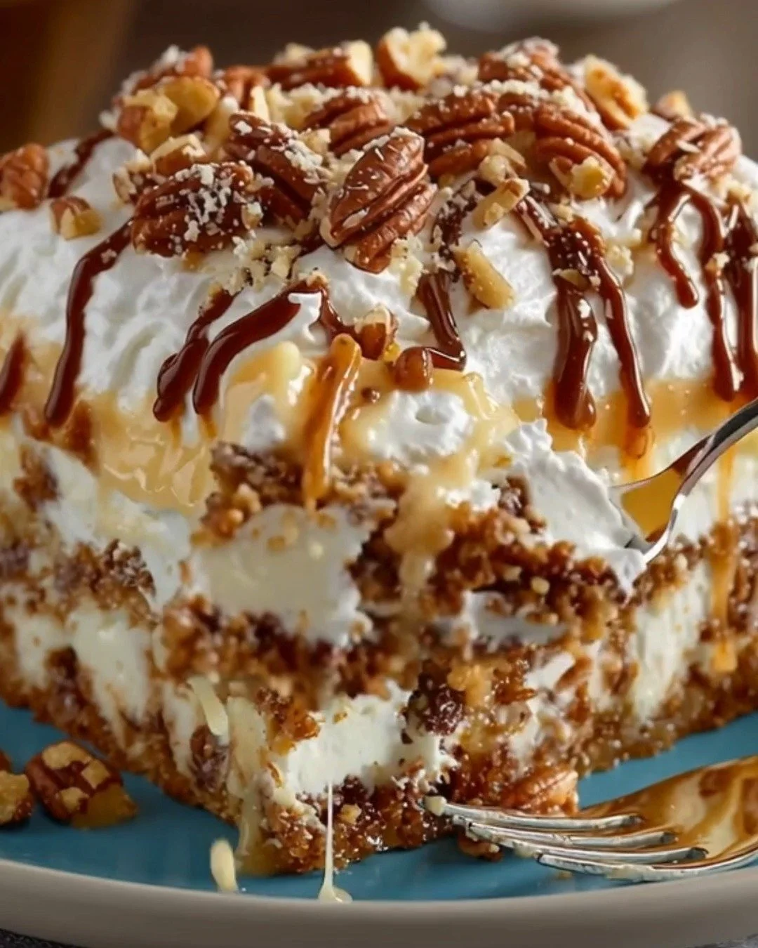 Delicious Texas Tornado Cake topped with cream and nuts