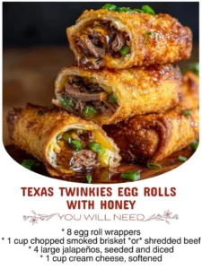 Texas Twinkies Egg Rolls drizzled with honey on a plate