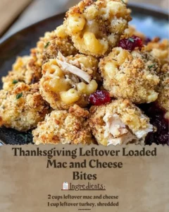 Thanksgiving leftover loaded mac and cheese bites with melted cheese
